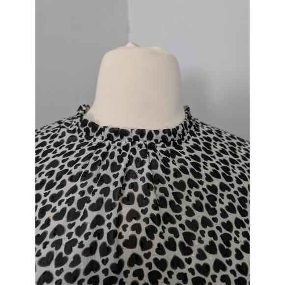 Rachel Zoe Size XL Black White Gray Heart Print Blouse High Neck Smocked Wrist - Picture 2 of 10
